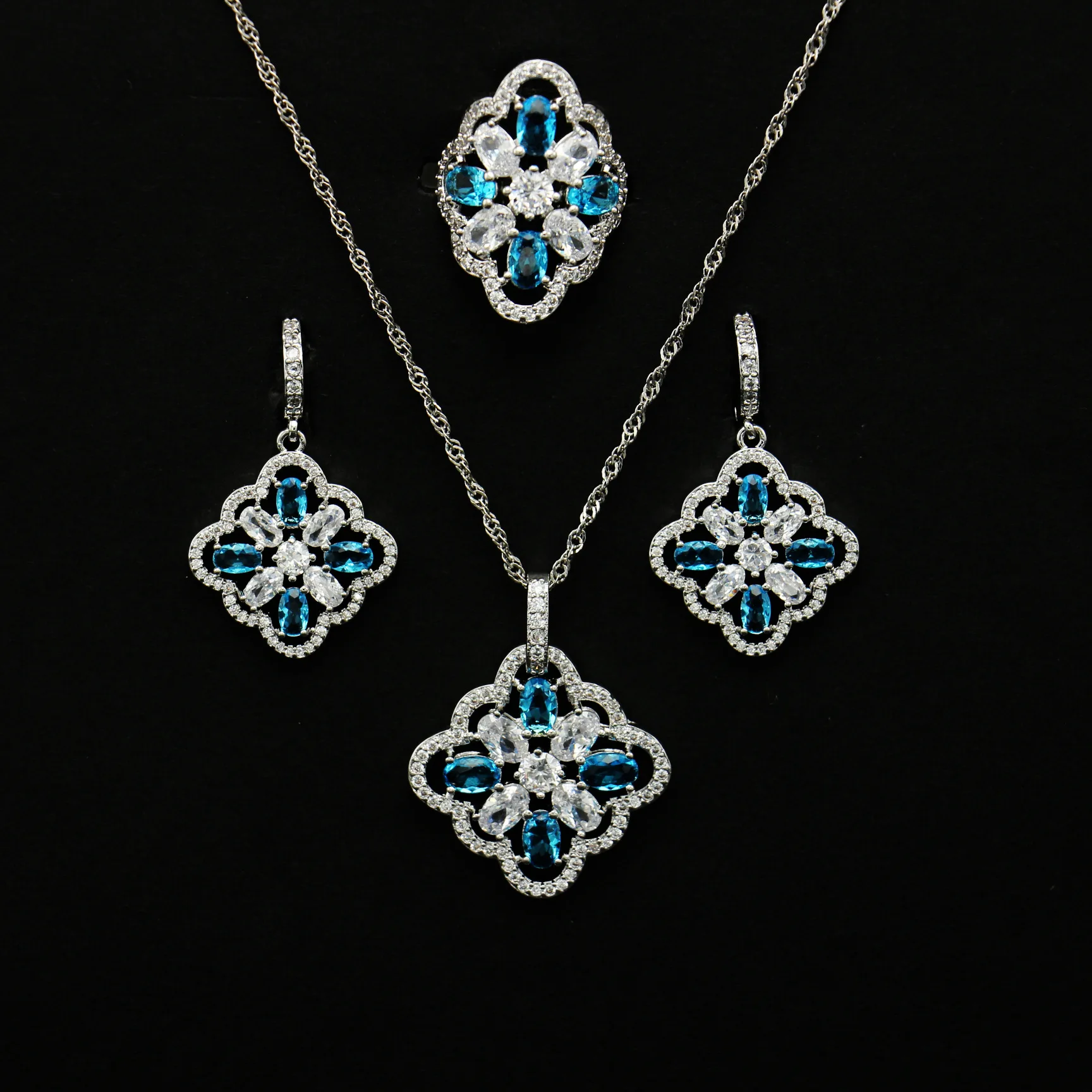 

Cross Border Supply of Goods 2018 Jewelry Set Earrings Ring Bride Necklace Wedding Sets of Chain Women's Zircon Three-piece Set