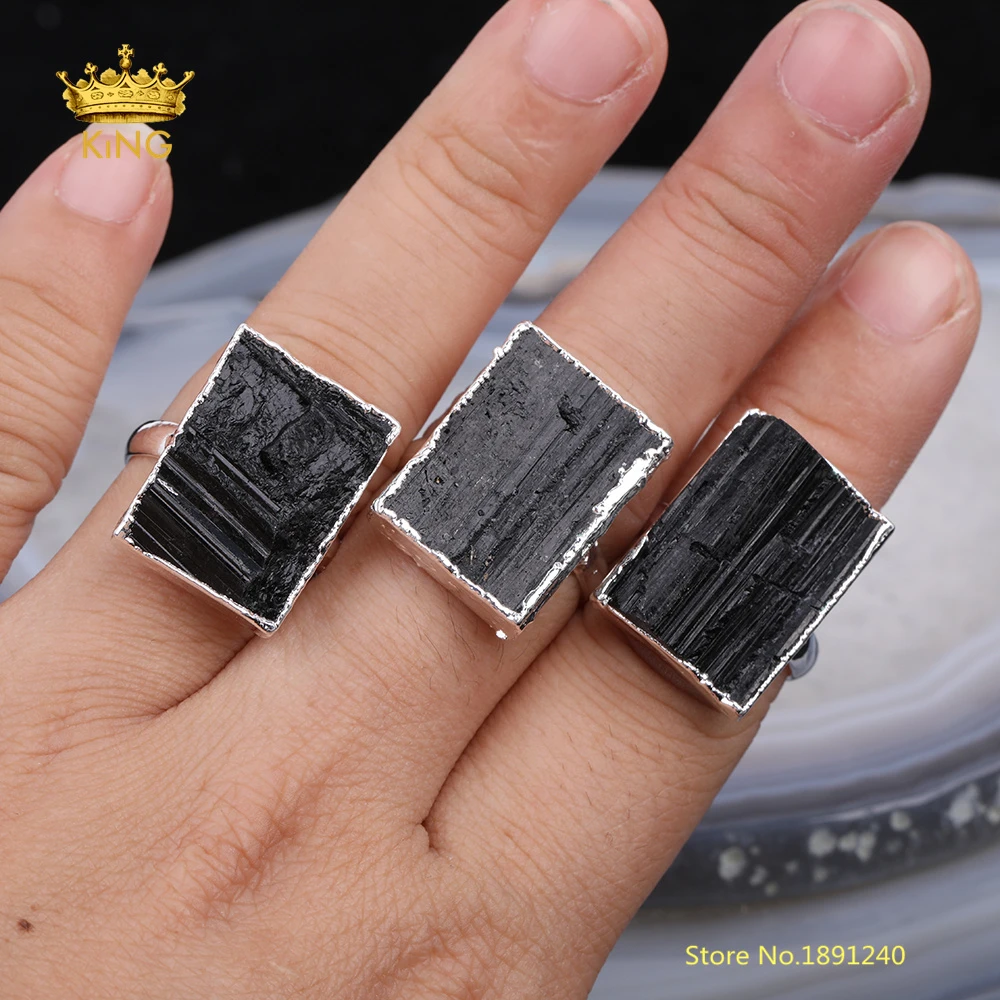 5 anillos de turmalina negra joyería, anillos ajustables de cuentas de turmalina de roca rectangular, anillos de declaración de turmalina Natural| Anillos| - AliExpress