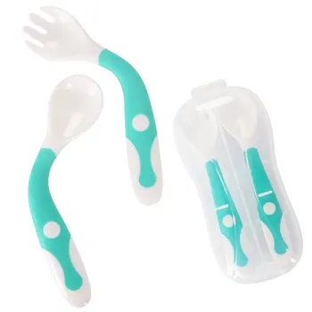 

Baby Utensils Spoons Forks , Toddlers Feeding Training Spoon and Fork Tableware Set Easy Grip Heat-Resistant Bendable