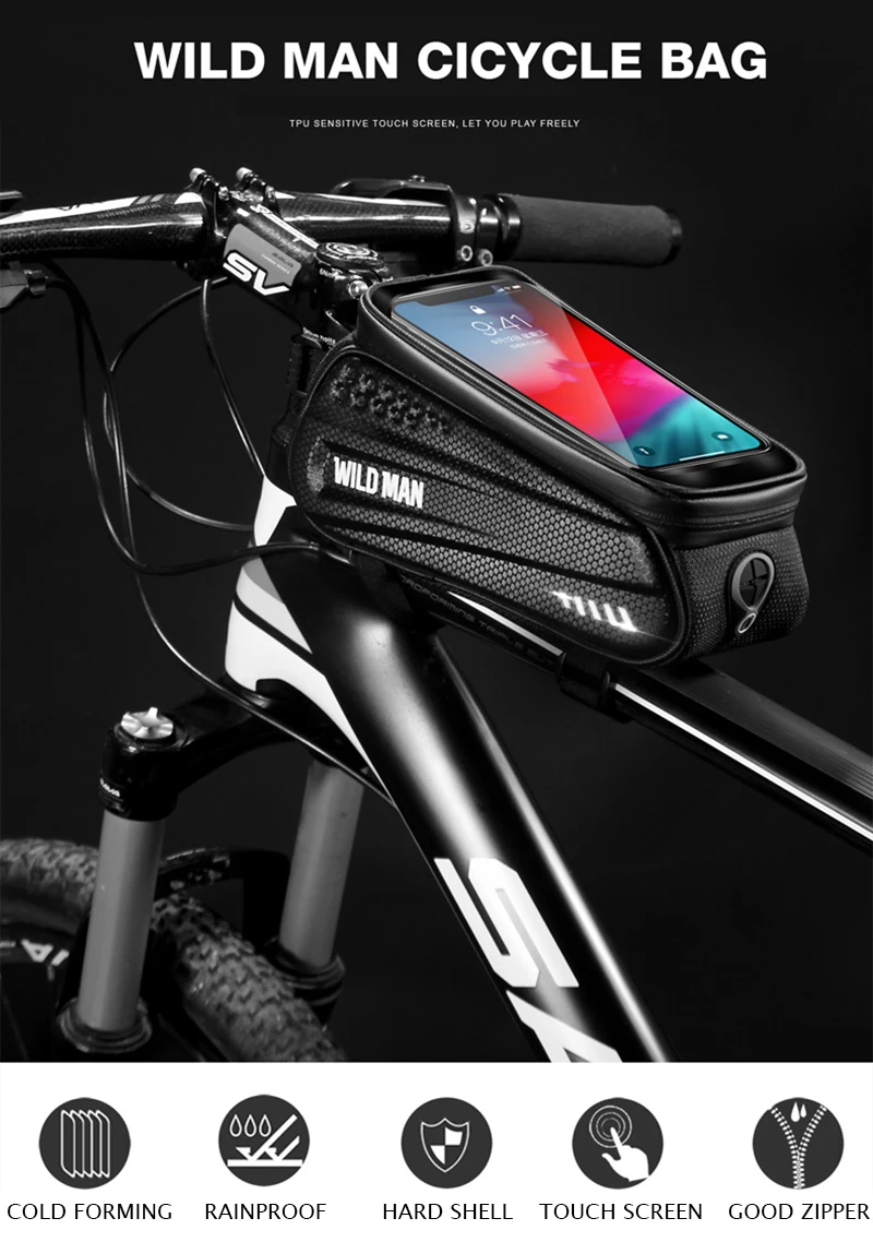 Жесткий Чехол для велосипеда WILD MAN 6,", светоотражающий непромокаемый чехол для телефона с сенсорным экраном, сумка для велосипеда, аксессуары для велоспорта