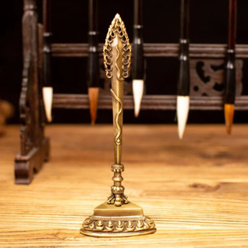 MagiDeal Tibetan Buddhism Charm Buddhist Vajra Dorje Phurba with Base Gold