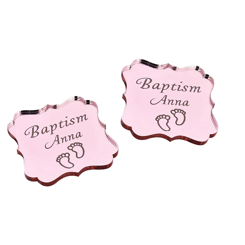 20PCS Personalized Engraved Mirror Rose Gold Square Baby Shower Lettering Name Card Tags Wedding Tags Party Gift Tags Favors