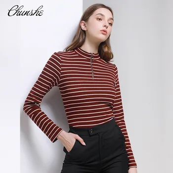 

2020 New high-neckline round button design Slim fit thin girly sweater women long sleeve bottoming shirt