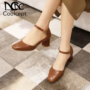 

Coolcept Plus Size 31-43 Women Pumps Shoes High-Quality Fashion Stone Pattern Shoes Ladies' Square Toe Metal Buckle Footwear