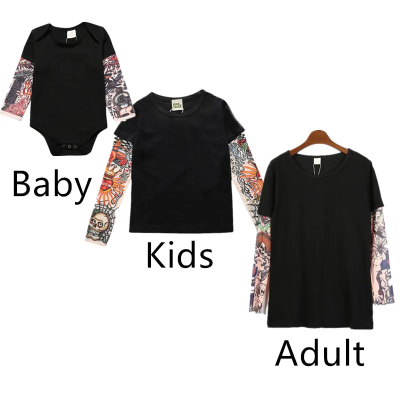 Bunvel/Семейные комплекты; футболка для маленьких мальчиков; футболка с длинными рукавами и принтом тату; детские топы с длинными рукавами