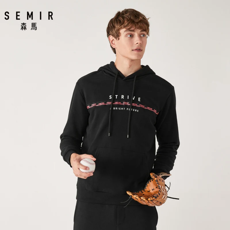 SEMIR свитер для мужчин зима новая с капюшоном Корейская версия с принтом ленты дизайн чувство Свободная рубашка хлопок толстовки для мужчин