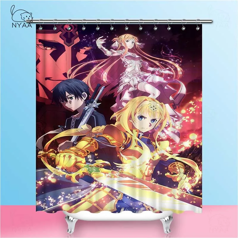 Nyaa Sword Art Online занавески для душа Водонепроницаемый полиэстер ткань аниме пляжные занавески для ванной комнаты для домашнего декора - Цвет: NY5762