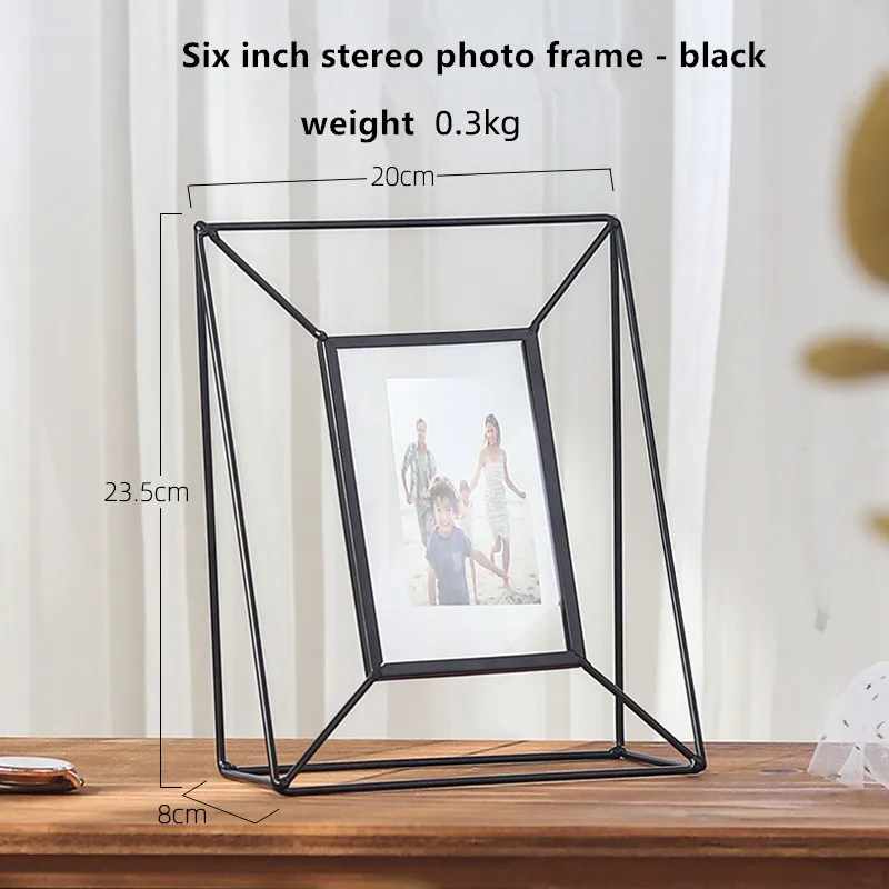 6 inch black Геометрическая металлическая Стеклянная фоторамка Складная Вращающаяся стерео стеклянная рамка для рабочего стола декоративная Персонализированная фотоальбом подарок - Цвет: 6 inch black