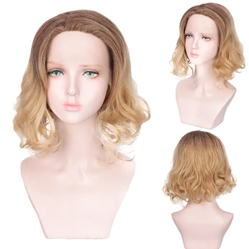

DI FEI 14 "side part lace front wigs ombre brown blonde color short curly wigs for female synthetic hair high temperature fiber