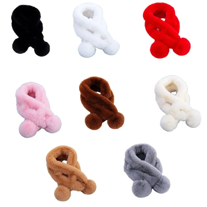 KLV женский зимний толстый плюшевый перекрестный воротник-петля однотонный шарф ветрозащитный помпон обертывание вокруг шеи Теплый шейный платок