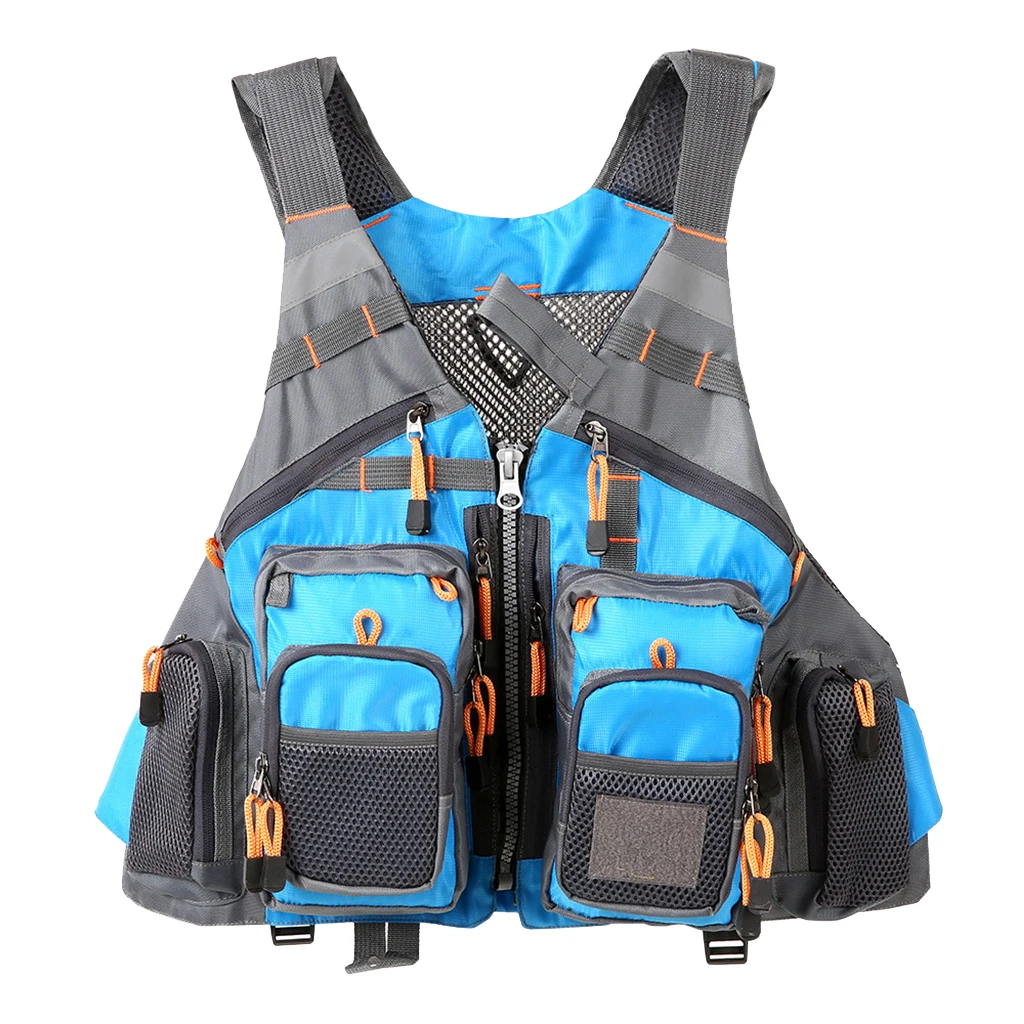 Adjustable Fly Fishing Vest Adjustable Mesh Vest with 13 Pockets Holder Strap Cord Back Zipper Bag