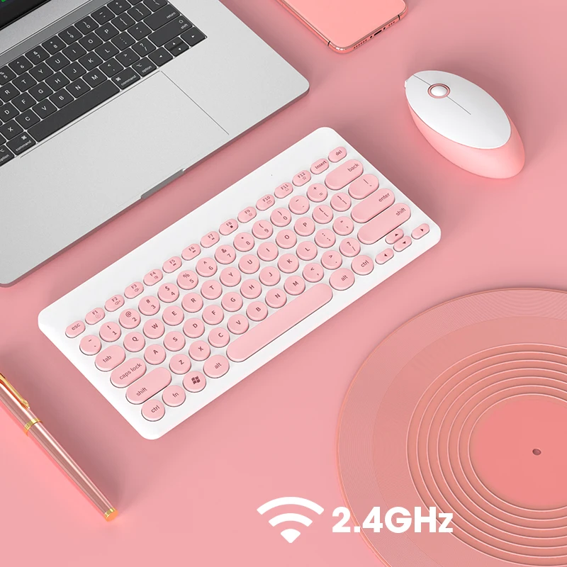Pink Keyboard Silent Mouse And Keyboard Combo Set Ergonomic Mute Mini Size Office USB Keyboard Mouse For Mac Laptop Desktop PC|Keyboard Mouse…
