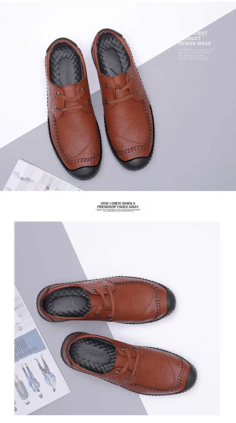Mens Leather loafers boat shoes None-Slip Lace-up comfortable outdoor sports shoes spring autumn ankle boots (15)