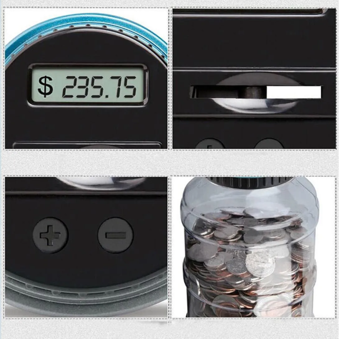 Clear Digital Piggy Bank Coin Savings Counter USD Supported LCD Counting Money Jar Change Gift Money Boxes FH5