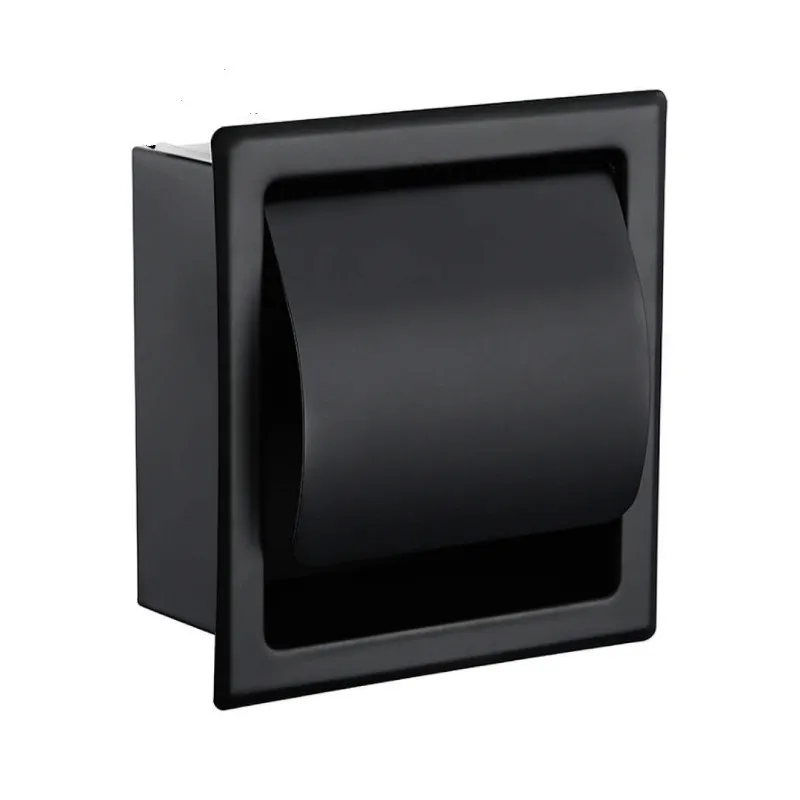 Black Recessed Toilet/Tissue Paper Holder All Metal Contruction 304 Stainless Steel Double Wall Bathroom Roll Paper Box