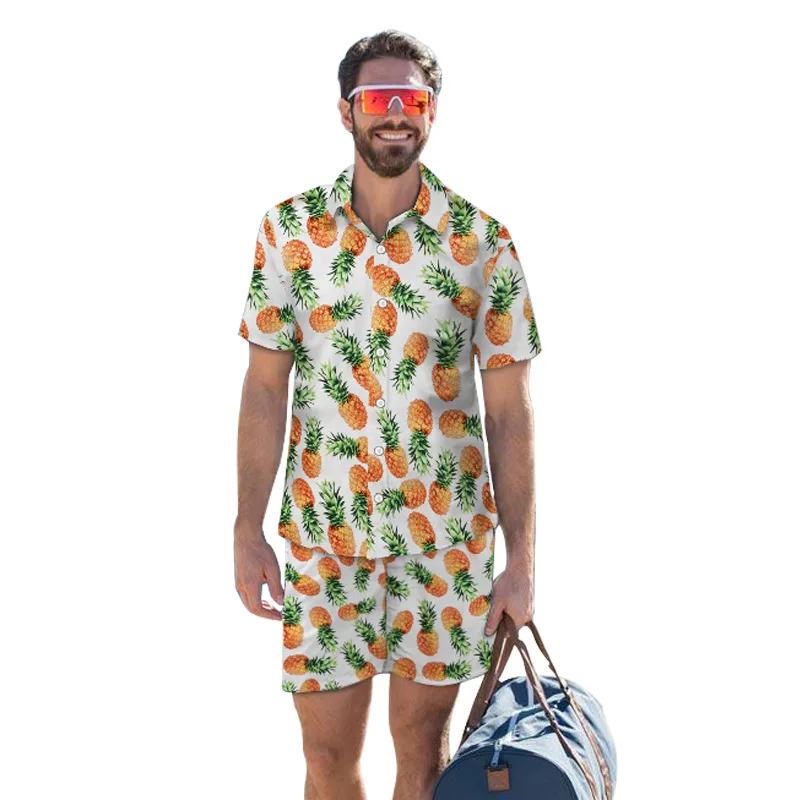 3d hawaii sets Принт фрукт, ананас, мужские Гавайские рубашки и шорты, комплект из 2 предметов, летние пляжные шорты с коротким рукавом, повседневные мужские комплекты одежды - Цвет: 3d hawaii sets