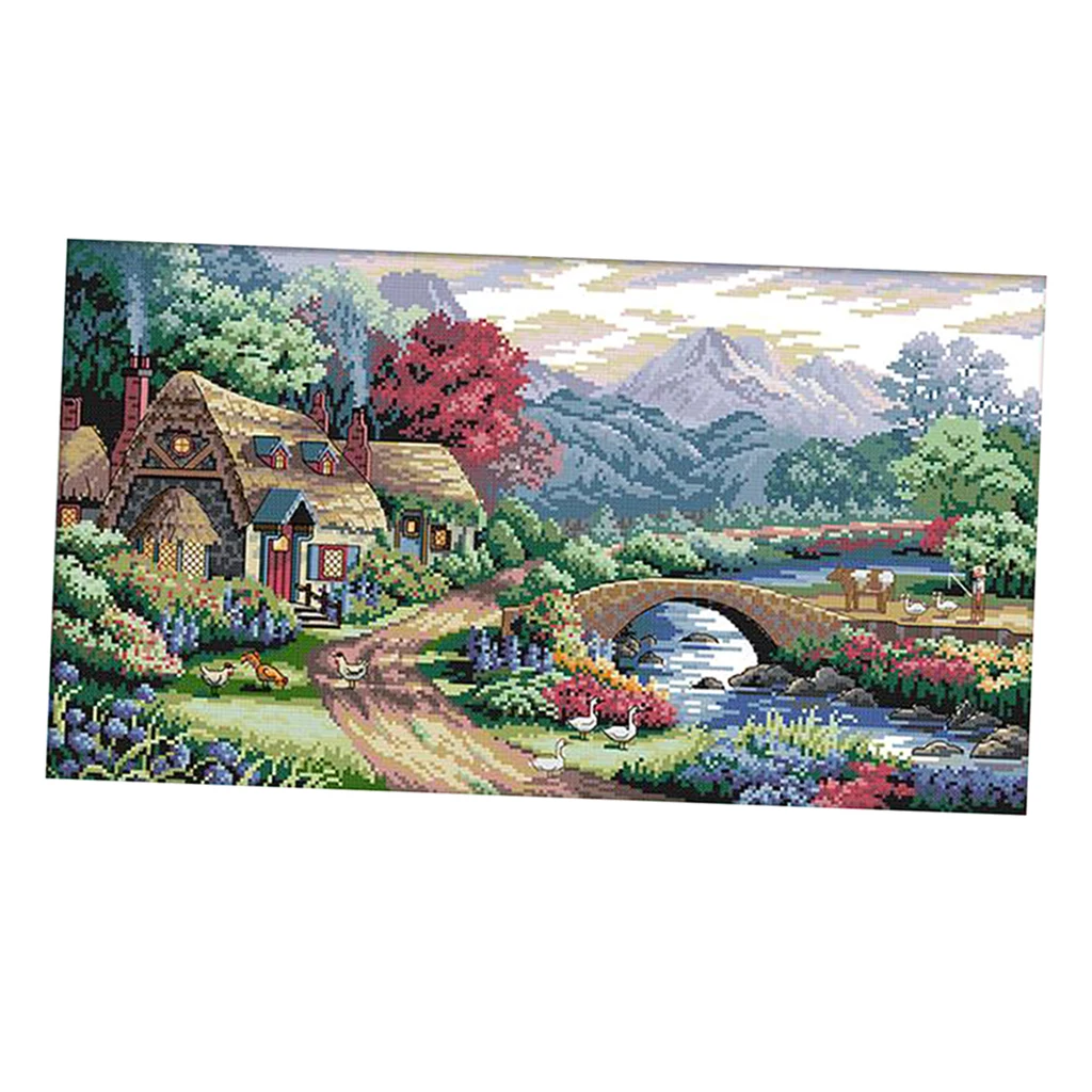  54x33cm Farm Scene DIY Stamped Cross Stitch Kits Embroidery Kit Needlework Craft Wedding Christmas Gift