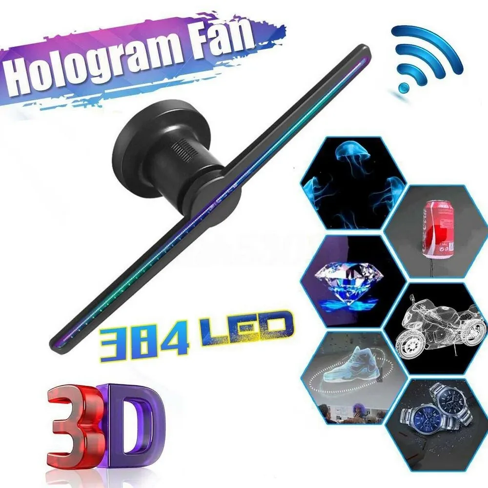 42cm Wifi 3D Holographic Projector Hologram Player Naked Eye LED Display Fan Advertising Light Control|Advertising Lights| -