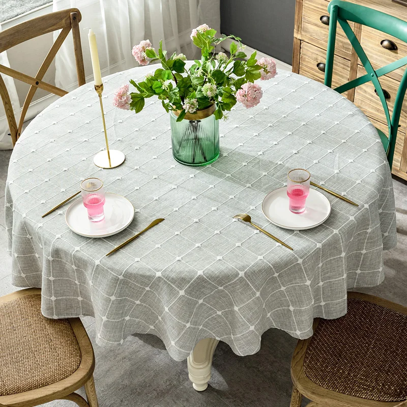 Christmas Round Table Cloth Cotton Linen Table Cover Plaid Grid Pattern Tablecloth for Wedding Party Decor Round Tablecloths - Цвет: Original gray