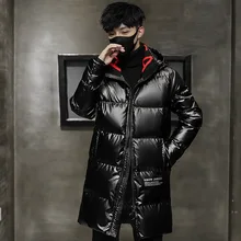 Зимний длинный мужской пуховик из искусственной кожи стильный мужской пуховик Толстая Теплая мужская одежда брендовая мужская одежда