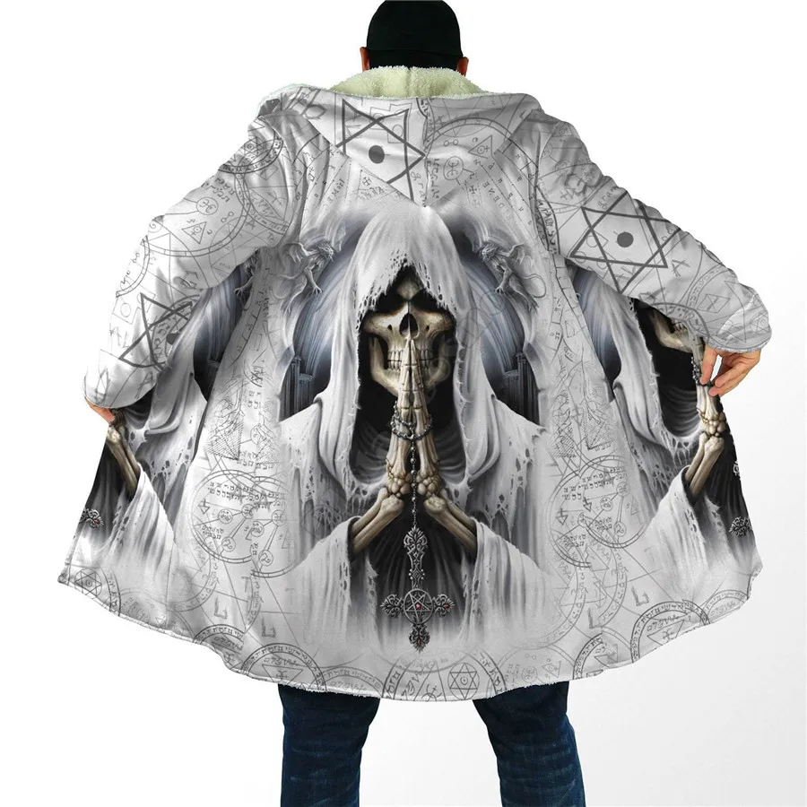 Winter Men For Women God Of Death Cloak 3D Printed Cloak Fleece Wind breaker Warm Hood Cloak