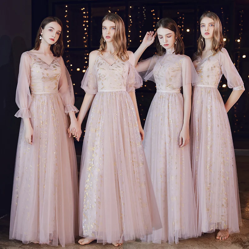 Bridesmaids Dresses Illusion V-Neck A-Line Half Spaghetti Straps Sequined Lace Tulle Floor-Length Women Wedding Party Gown E144 Bridesmaids Dresses Illusion V-Neck A-Line Half Spaghetti Straps Sequined Lace Tulle Floor-Length Women Wedding Party Gown E144