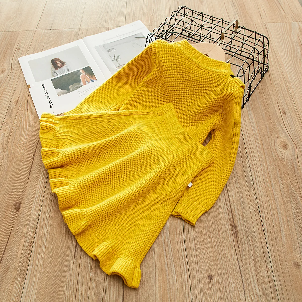 Юбки для девочек, костюм г. Осень-зима, вязаный свитер и Юбки Комплекты из 2 предметов топы с оборками, плиссированная юбка изысканные наряды для девочек