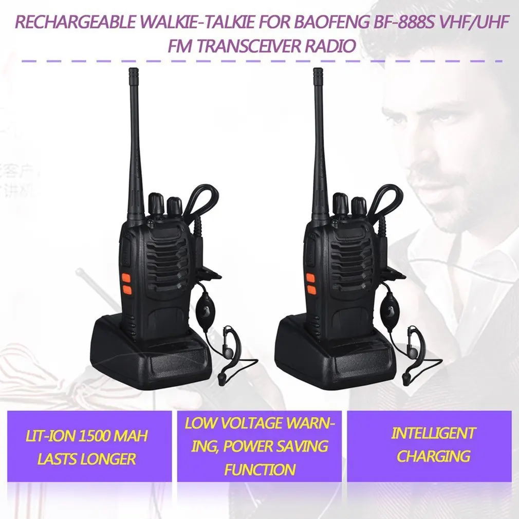 2 шт Baofeng BF-888S UHF 400-470 MHz 2-Way радио twee 16CH Walkie Talkie с микрофоном FM приемопередатчик DC power