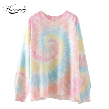

2020 Fall Winter Oversized Sweater Women Fashion Tie-Dye O-Neck Mohair Pullover Knitting Long Sleeve Casual Ladies Jumper B-026
