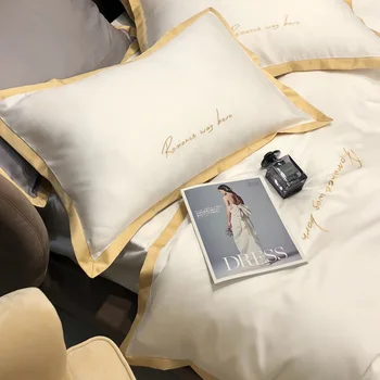 

· Light Luxury Simple 60 Double-Sided Tencel Four-piece Set Viscose Bare Sleeping Sheet Quilt Cover Solid Color Bed Item pin xia