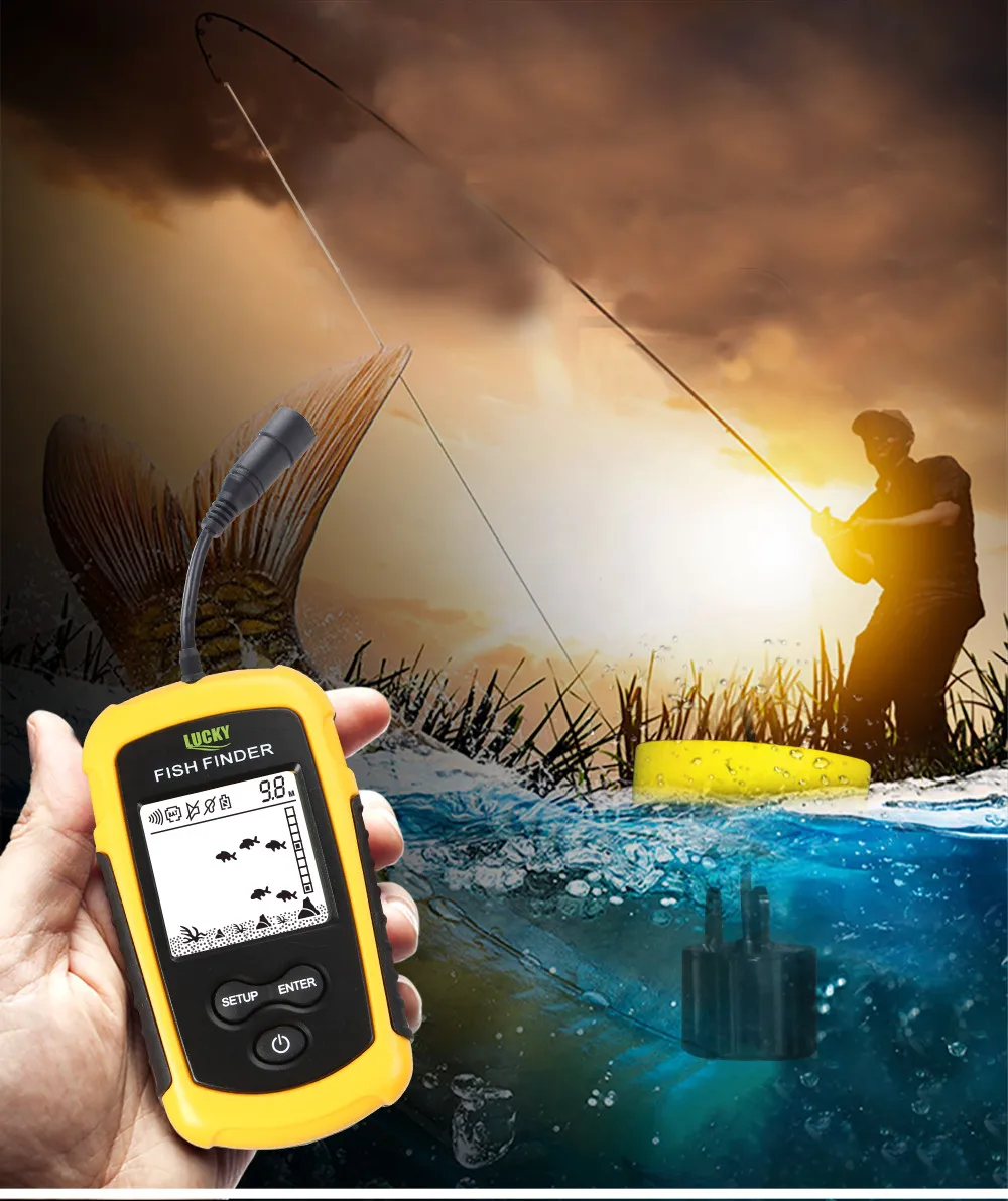 Manual do Russo! Sorte Ff1108 1 Sounder Transdutor Alarme Fishfinder Sonar Portátil Fish Finder 0.7 100 m Pesca Ecobatímetro 6 sonar de pesca no gelo alarme transdutor