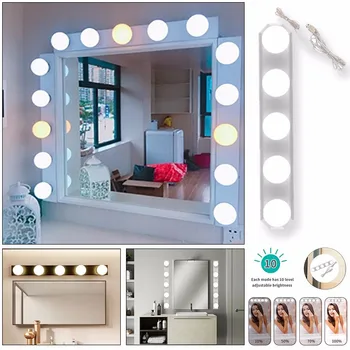 

Standard USB 5V 2A Mirror Light With Touch Dimmer Makeup Table Mirror Led Bedroom Decoration 5 Led Bulbs Design Battery Powered