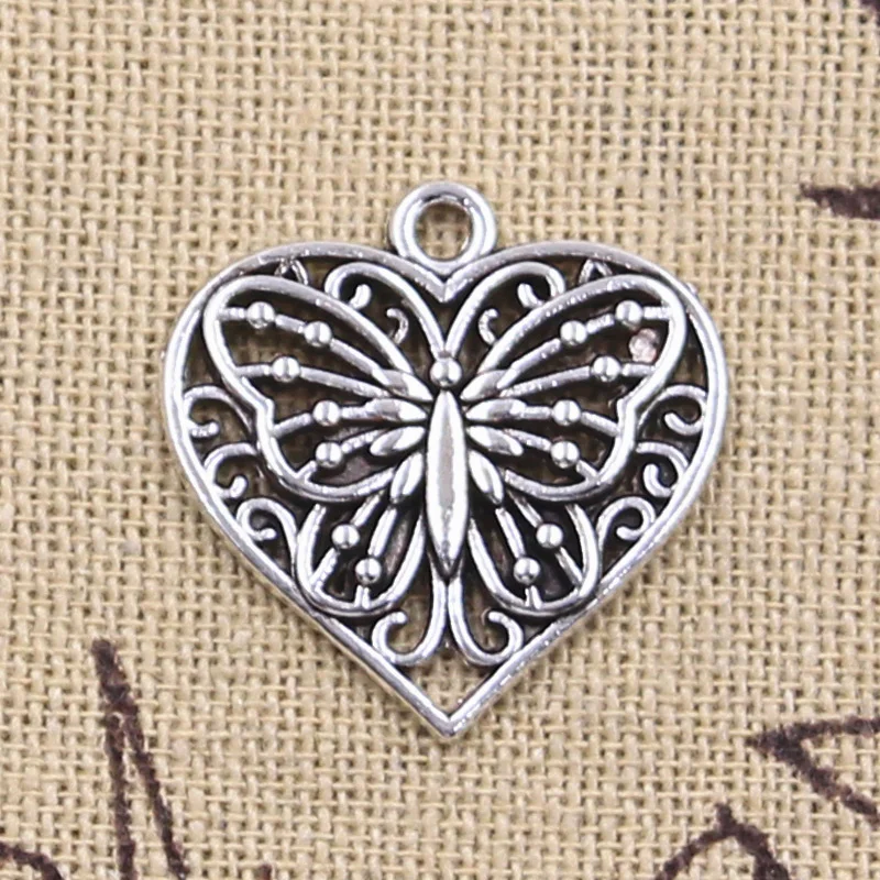 

8pcs Charms heart butterfly 22x20mm Antique Silver Color Pendants Making DIY Handmade Tibetan Finding Jewelry