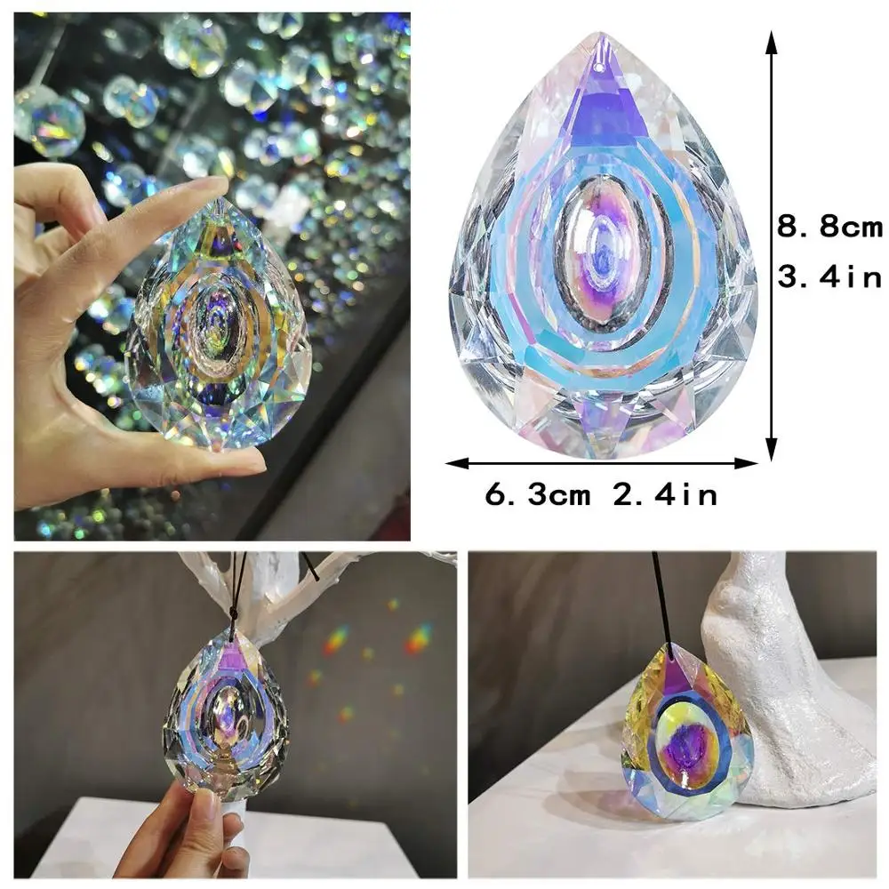 H&D Hanging Crystals Prism Suncatcher For Windows Decoration 89mm AB Chandelier Parts DIY Home Wedding Decor Accessories Craft