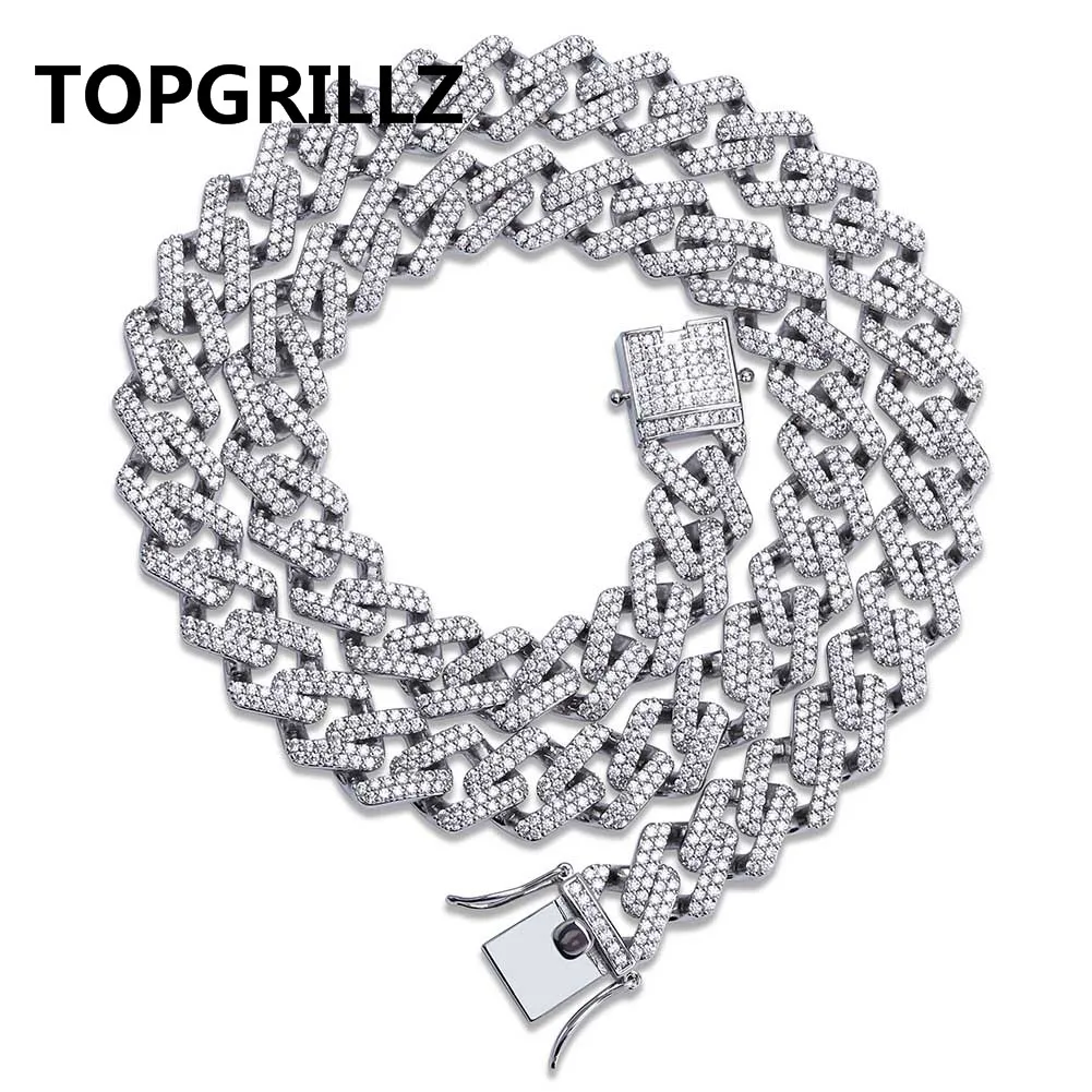 Comprar 14mm Miami Prong Set cubana cadenas Collar para hombres oro plata Color Hip Hop helado empedrado Bling CZ rapero collar joyería