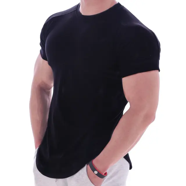 Black Gym t shirt Men Fitness Sport Cotton T-Shirt Male Bodybuilding Workout Skinny Tee shirt Summer Casual Solid Tops Clothing 2