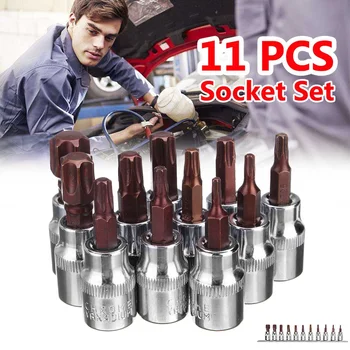 

11Pcs 3/8 Inch Torx Bit Socket Drive Set Hex Star Bit S2 Steel T10-T60 Screwdriver Proof Bits Hand Tools With Storage Rail
