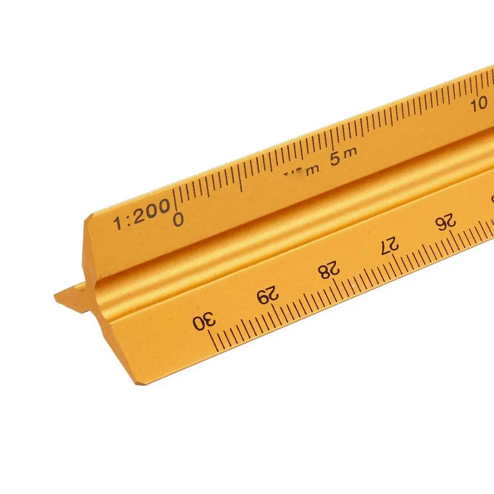 Scale Ruler Aluminum Alloy 30cm Engineer Triangular Scale Drafting Tools For Architects Students Draftsman Engineers-Yellow