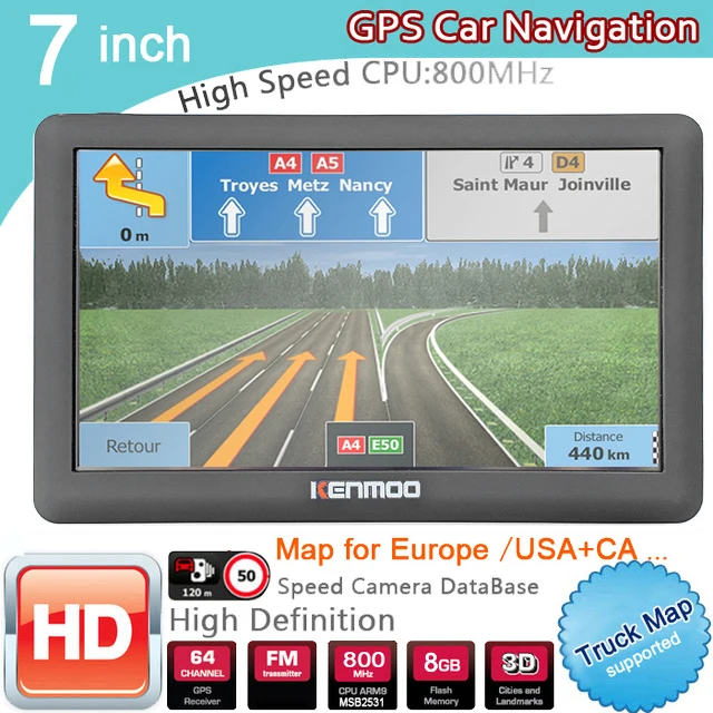 Портативный навигатор HD с GPS 7 дюймов 2021 карт для Европы России автомобиля