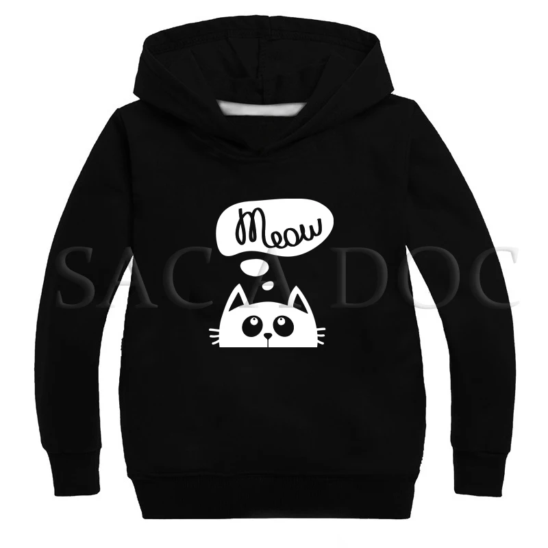 

2019 Children Boy Hoodies Teenage Girls Cotton Sweatshirt Animal Cat Print Spring Autumn Kids Hip-hop Tops Streetwear Clothes