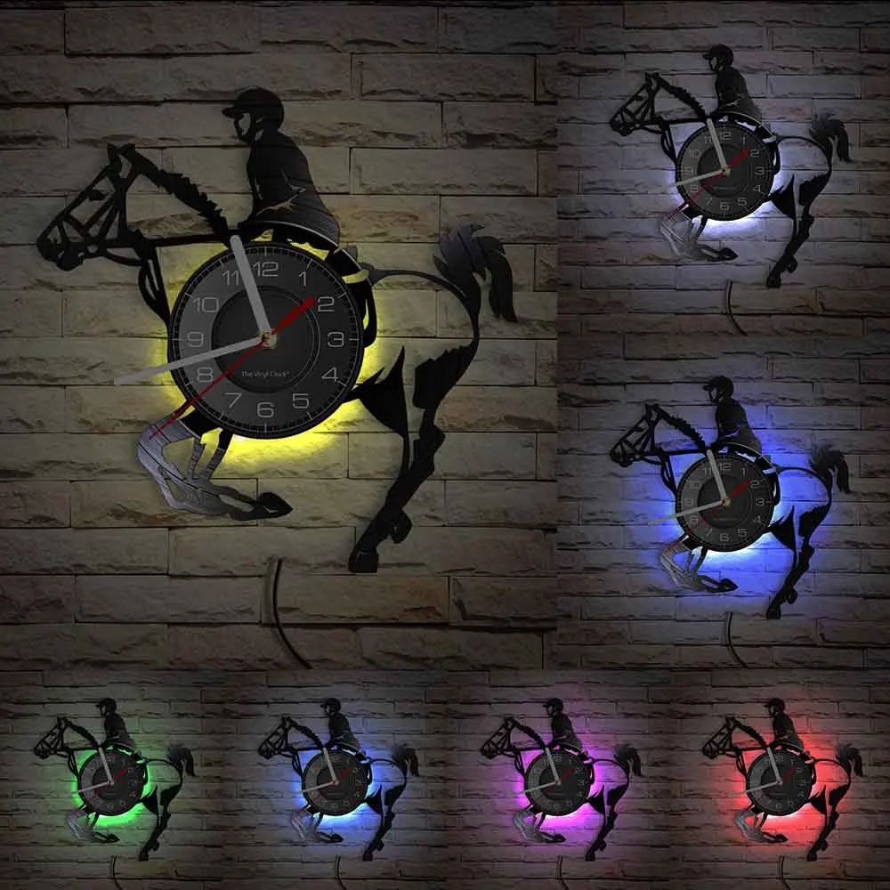 Horseback Riding Vinyl Record Wall Clock Equestrian Horse Race Art Timepieces Horseman Home Decor Equine Cheval Riding Gift 5