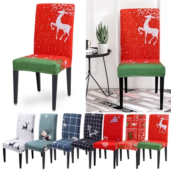 

Christmas Chair Cover Big Elastic Seat Chair Covers Xmas Stretch High Back Slipcovers For Banquet Party Decoration 1/2/4/6pcs