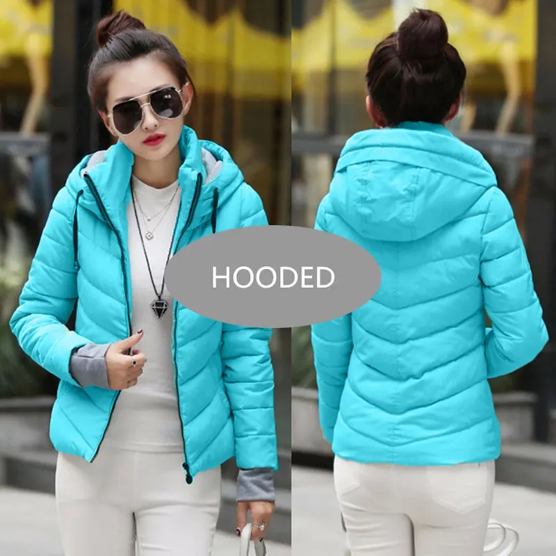 Hooded--Sky Blue Новое Женское модное пальто зимняя куртка женская верхняя одежда короткая стеганая куртка Женская парка с подкладкой Женское пальто - Цвет: Hooded--Sky Blue