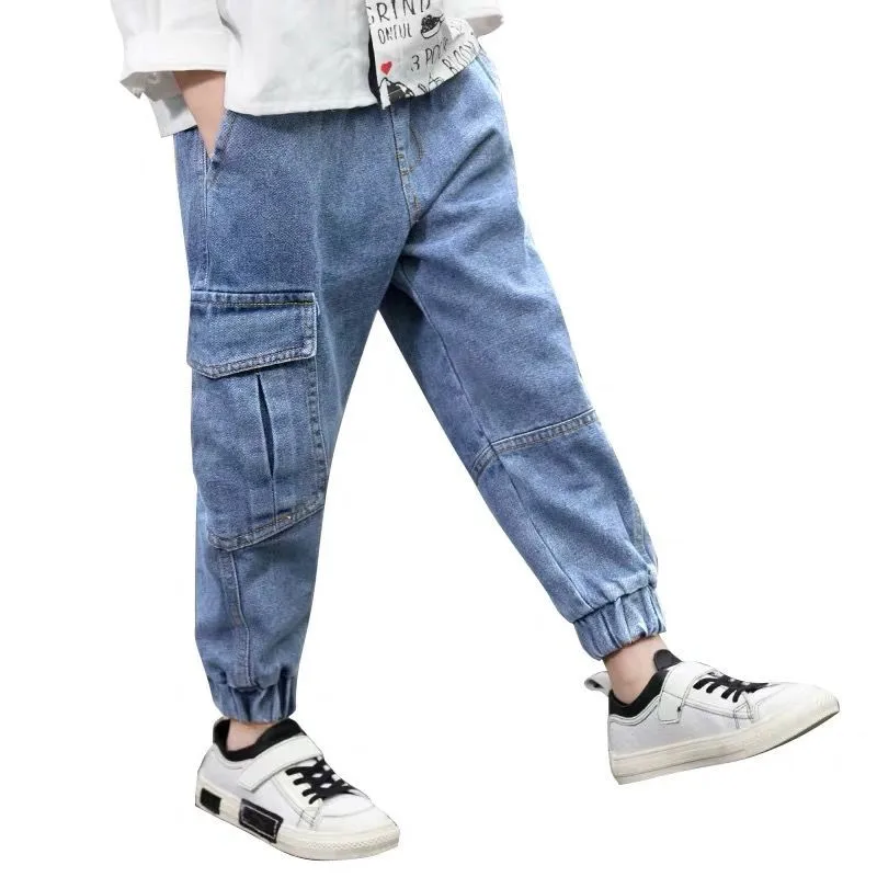 

2019 New Spring Autumn Children Boys Denim Trousers Leggings Big Kids Boys Casual Cotton Fashion Elastic Waist Jeans Pants L65