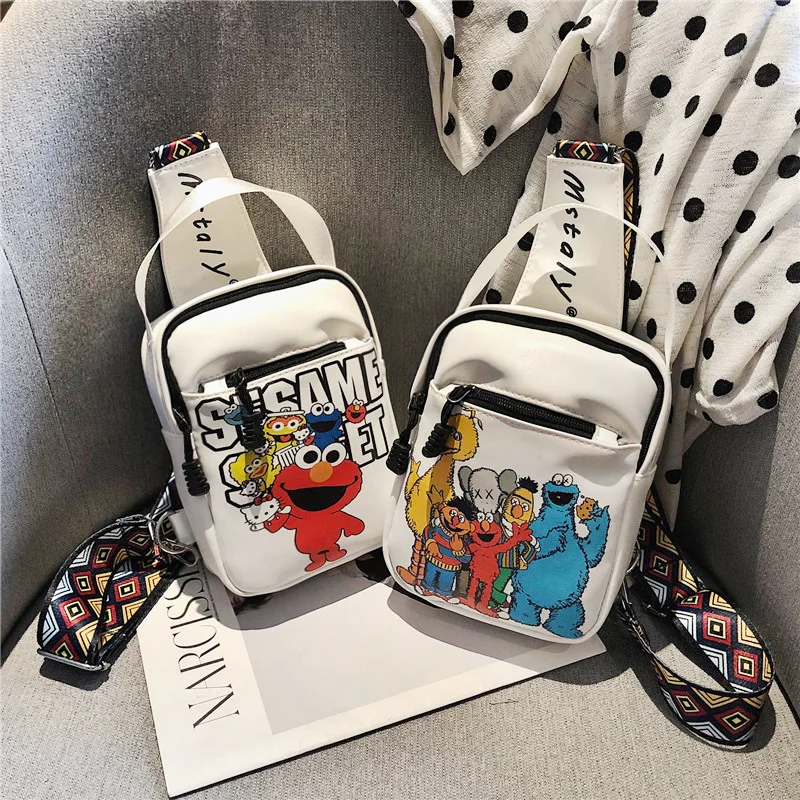 

INS Chest Bag Women's Cross-body Versatile 2019 New Arrival Playful Bag Soft Girl Cute Cartoon Sesame Street Small Shoulder Bag