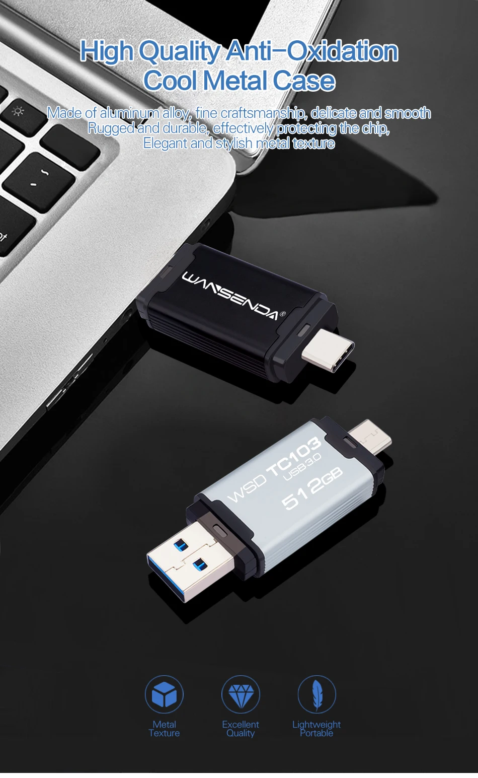 WANSENDA OTG USB флеш-накопитель 2 в 1 USB 3,0 и type-C флеш-накопитель 32 Гб 64 Гб 128 ГБ 256 ГБ 512 ГБ Флешка USB флешка 3,0 диск памяти