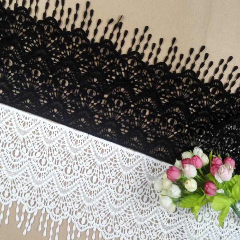 

50cm *13-22cm White and black lace trim fabric Water soluble Tassel ribbon for Sewing Bridal Wedding dress Crafts