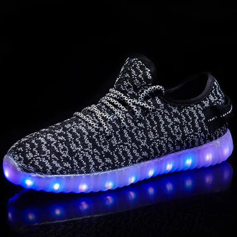 Спортивная мужская обувь из сетчатого материала; нескользящая обувь; Zapatos De Hombre; светящийся светодиодный; сезон лето; Новинка; повседневная обувь; Zapatos De Mujer - Цвет: Black B