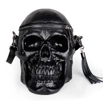 

2019 New European and American Creative Women's Personality Funny Skull Black Men's Shoulder Bag Silicone Messenger Bag Design