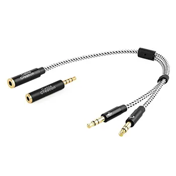 

CableCreation 3.5mm Female to 2 Dual 3.5mm Male Headphone Mic Audio Y Splitter with 3.5mm Audio Jack CTIA to OMTP Adapter